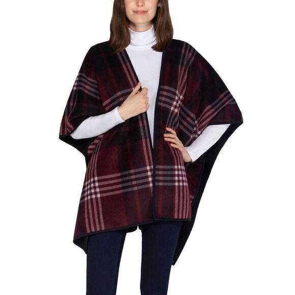 Ike Behar Ladies Reversible Poncho Style Wrap with High Pile Fleece - Picture 2 of 16